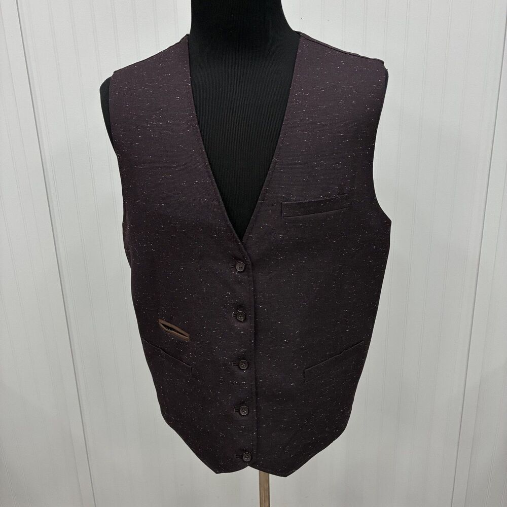Oak Hill Men's 2XL Purple Solid / Plaid Reversible Button-Front Vest Waistcoat